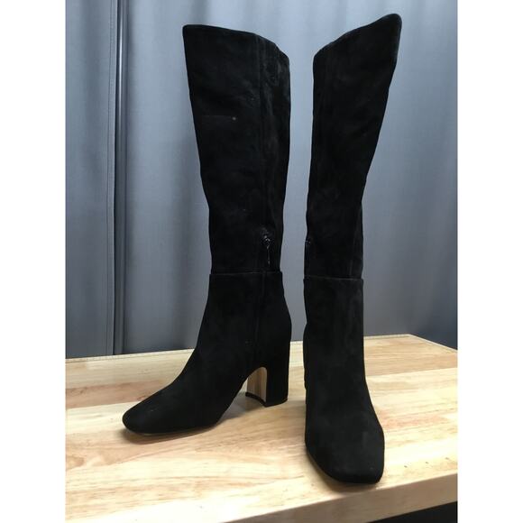 Sam Edelman Faren Women US 6 Black Leather Square Toe Knee High Block Heel Boots - Picture 4 of 10